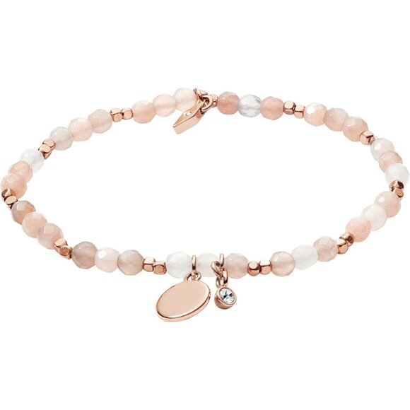 Women\'s Rose Gold Stainless Steel Moonstone Beaded Bracelet